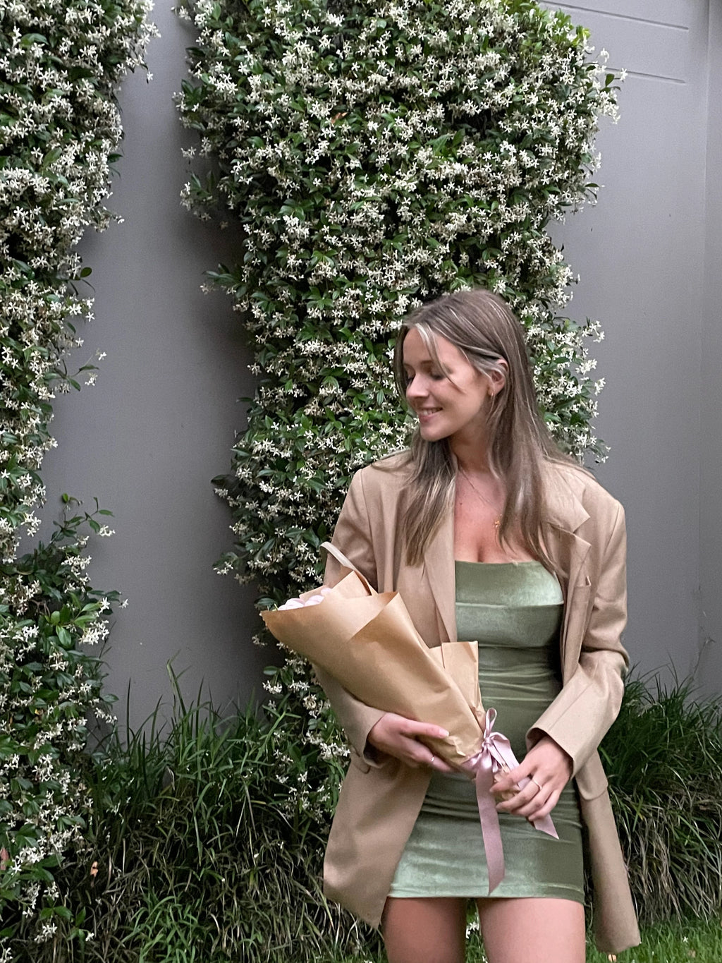 Camryn Mini Dress in Olive with sleeves