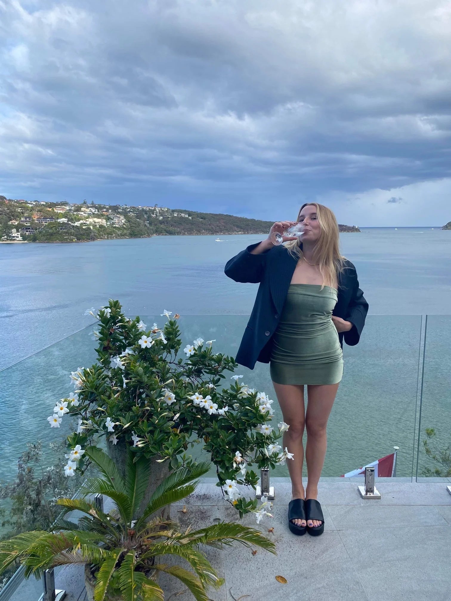 Camryn Mini Dress in Olive with sleeves