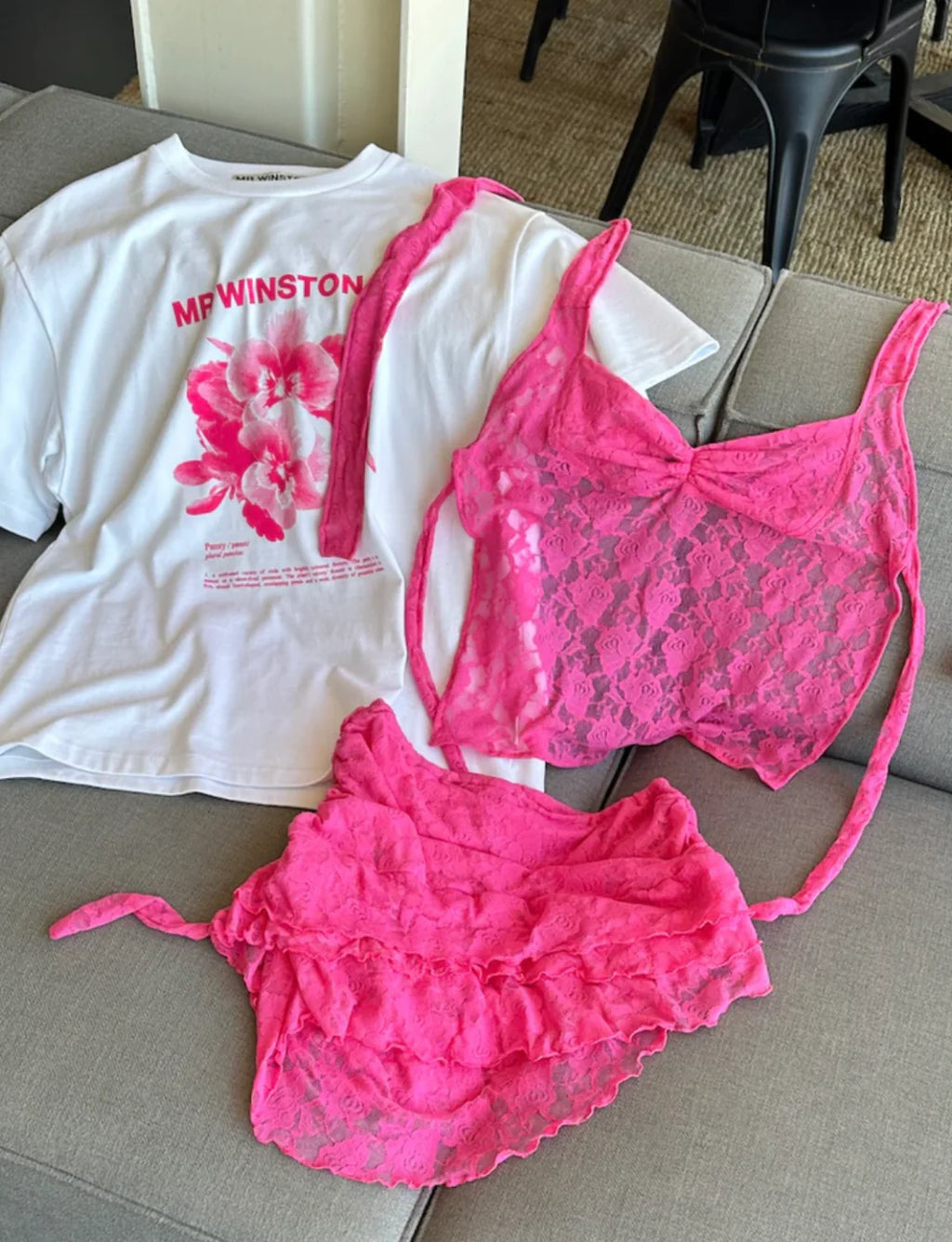 Aqua Lace Halter and Peppermint Stretch Lace Skirt