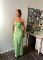Draped Strapless Bamboo Maxi Dress in Sea Moss