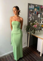 Draped Strapless Bamboo Maxi Dress in Sea Moss