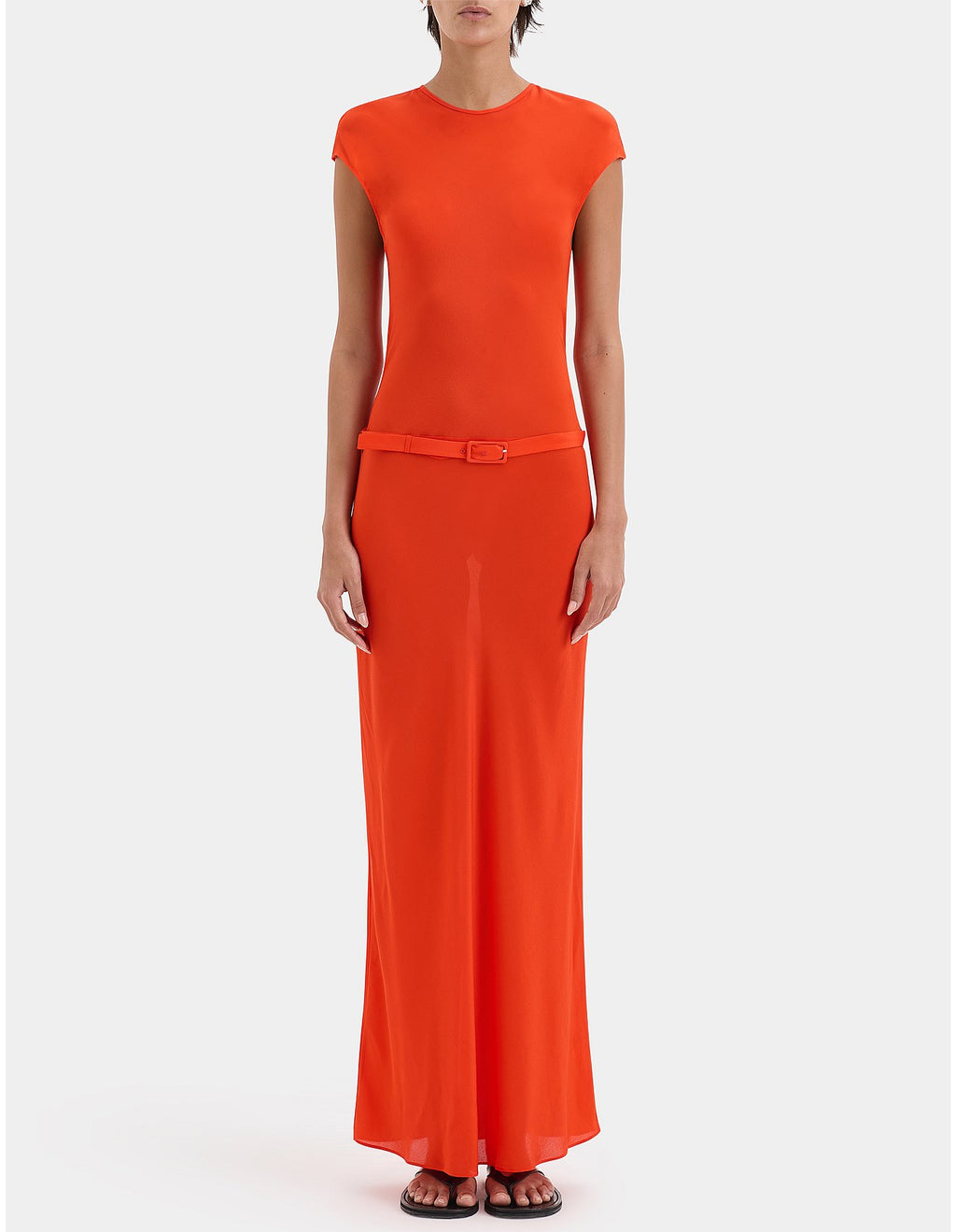 Fresca Belted Midi Dress in Tangerine
