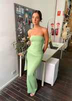 Draped Strapless Bamboo Maxi Dress in Sea Moss