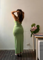 Draped Strapless Bamboo Maxi Dress in Sea Moss