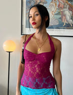 Aqua Lace Halter and Peppermint Stretch Lace Skirt