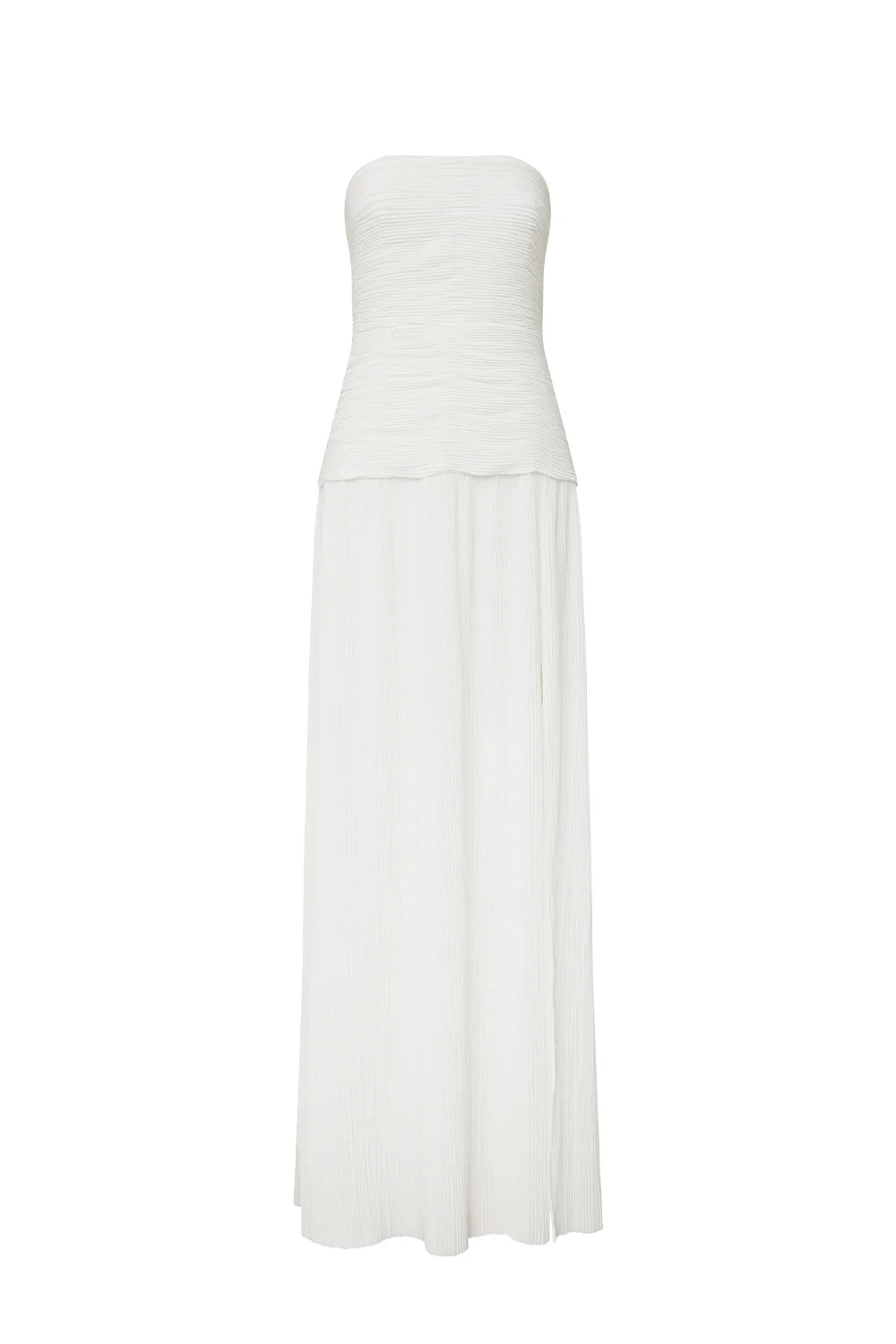 Double Time Pleat Strapless Dress in White