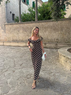 Luna Dress in Brown/Yellow Polka