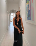 Deep V Sheer Long Slip Dress