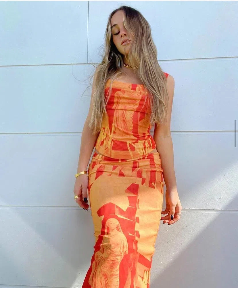 Imogen Corset and Moni Skirt in Stone Orange