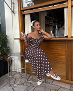 Luna Dress in Brown/Yellow Polka