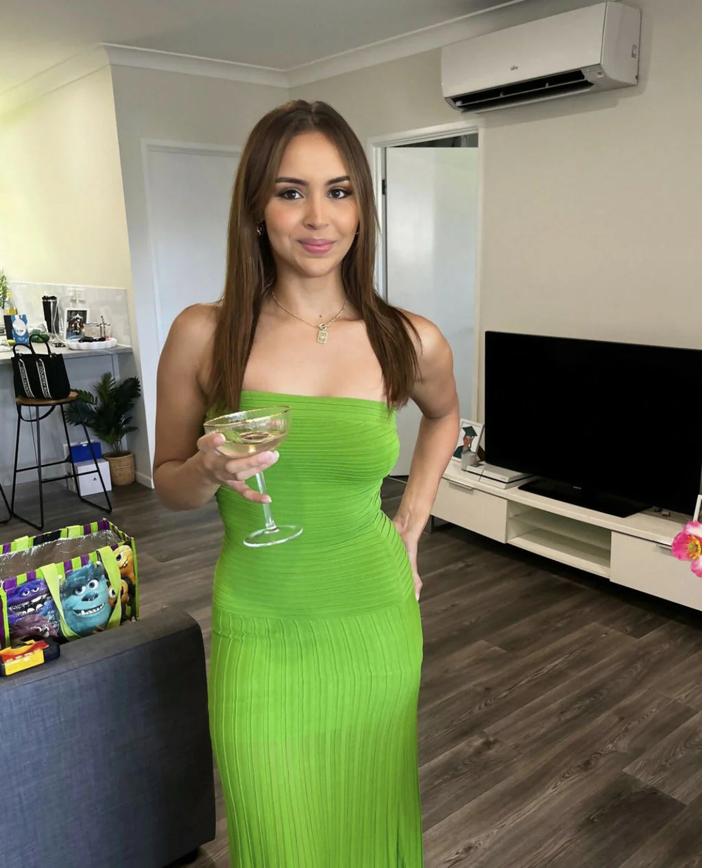 Knitted Bandeau Maxi Dress in Green