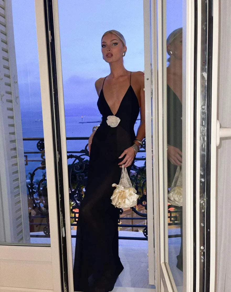 Deep V Sheer Long Slip Dress