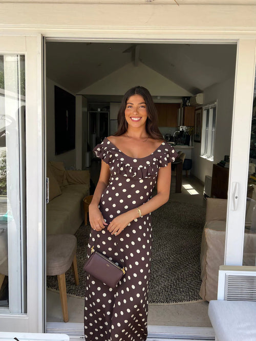 Luna Dress in Brown/Yellow Polka