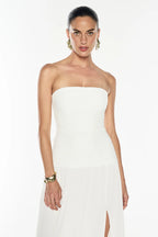 Double Time Pleat Strapless Dress in White