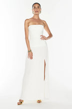 Double Time Pleat Strapless Dress in White