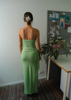Draped Strapless Bamboo Maxi Dress in Sea Moss