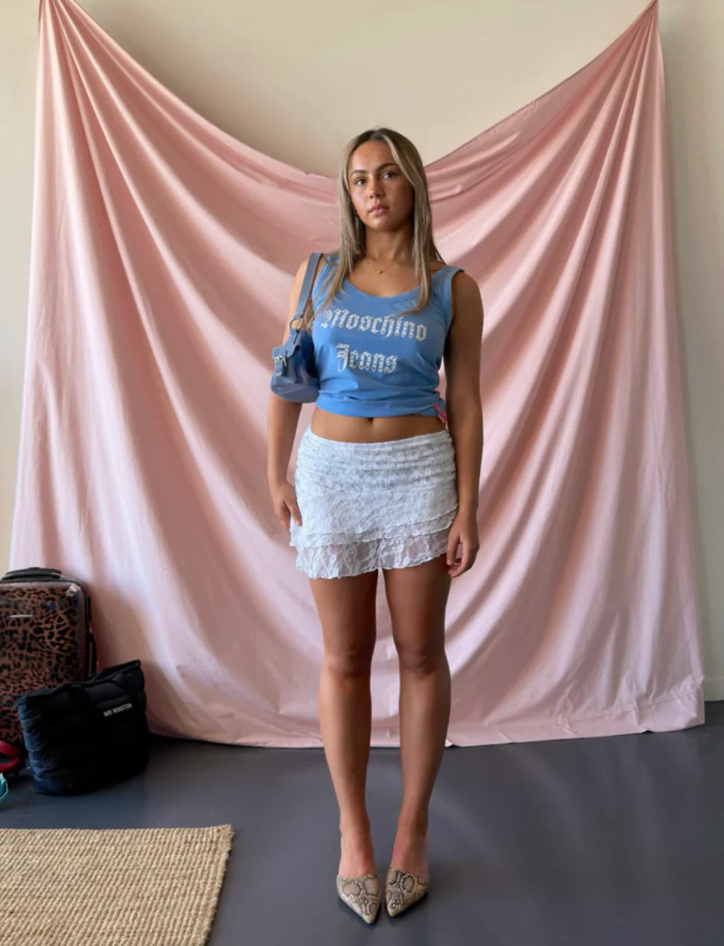 Aqua Lace Halter and Peppermint Stretch Lace Skirt