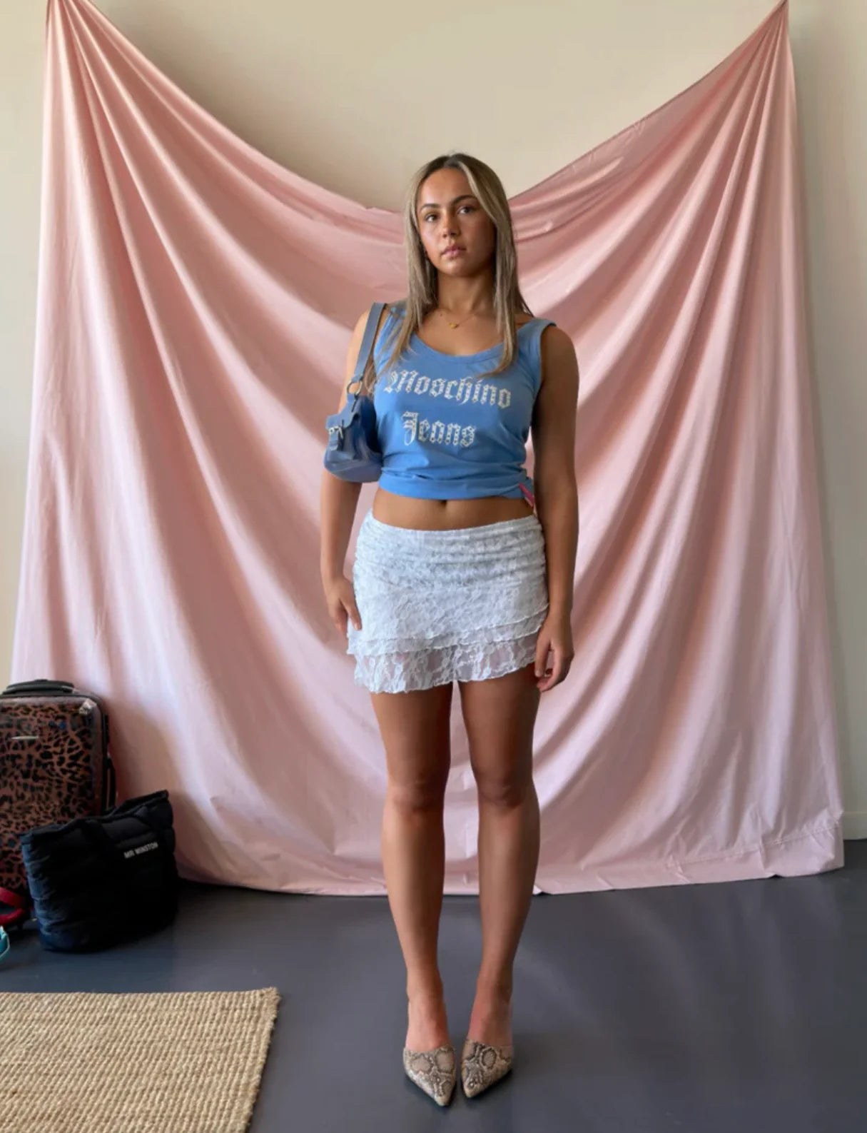 Aqua Lace Halter and Peppermint Stretch Lace Skirt