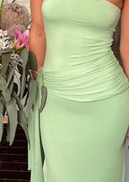 Draped Strapless Bamboo Maxi Dress in Sea Moss