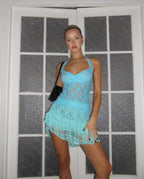 Aqua Lace Halter and Peppermint Stretch Lace Skirt
