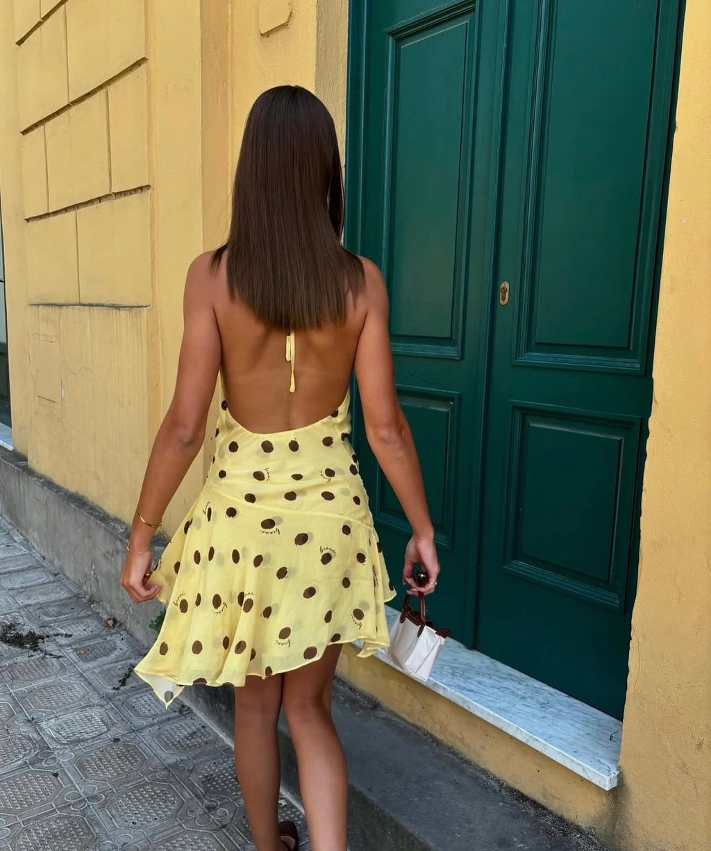 Harlow Halter Mini Dress in Butter Spot