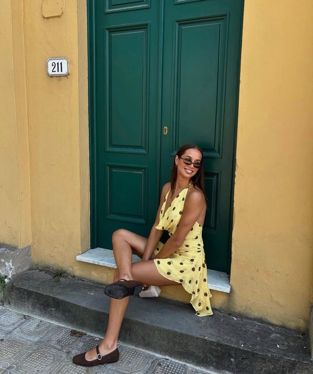 Harlow Halter Mini Dress in Butter Spot