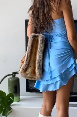 Ruched Frill Mini Dress in Periwinkle