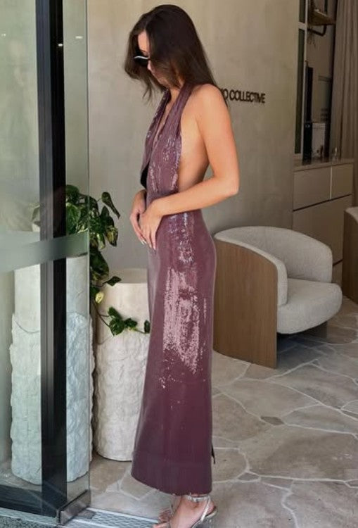 Burgundy Straight Halter Maxi