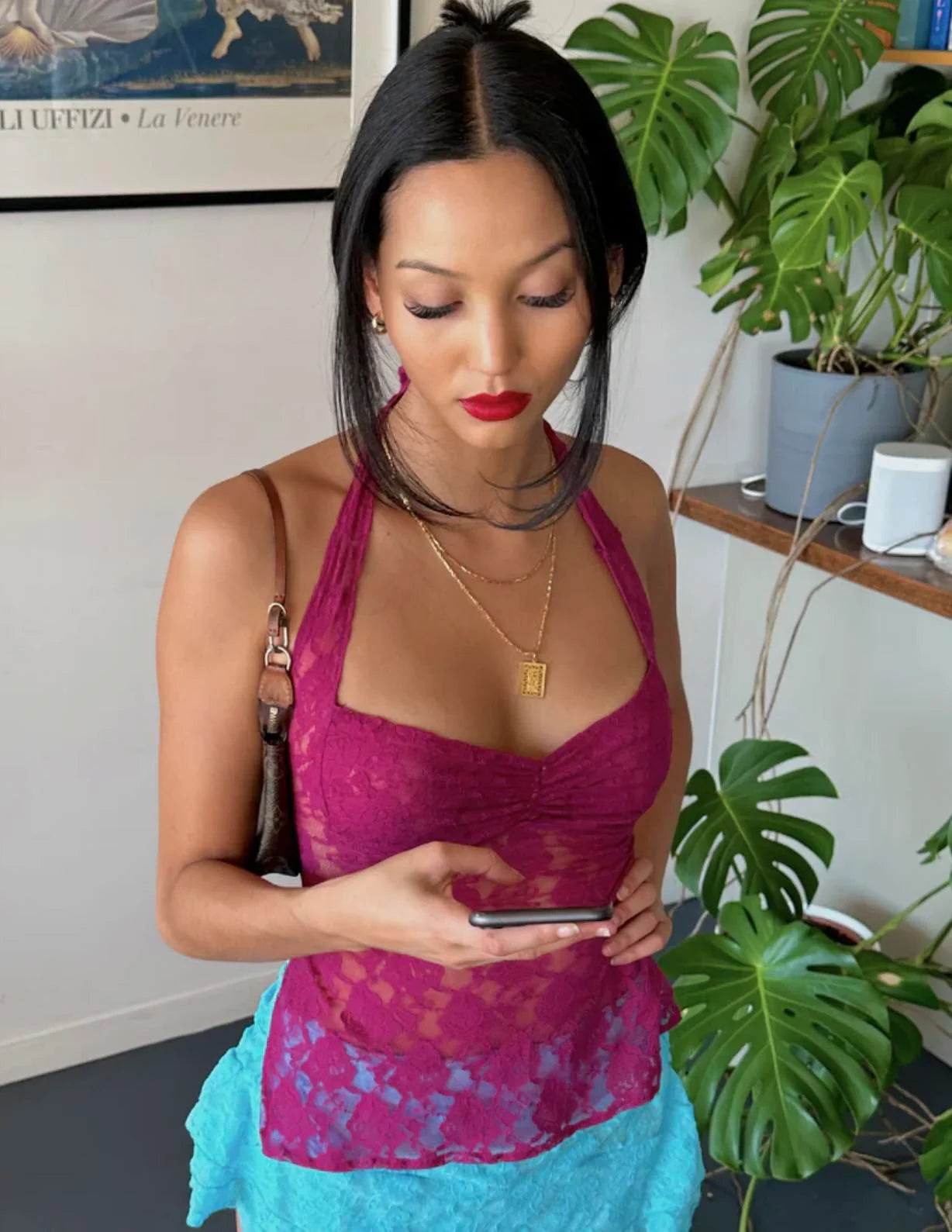 Aqua Lace Halter and Peppermint Stretch Lace Skirt