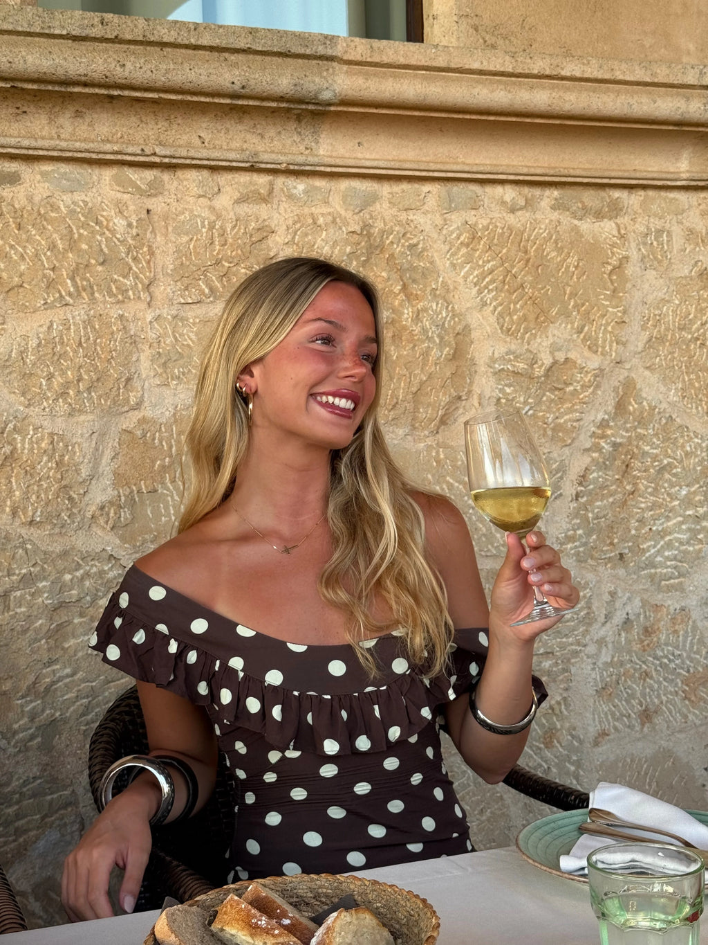 Luna Dress in Brown/Yellow Polka