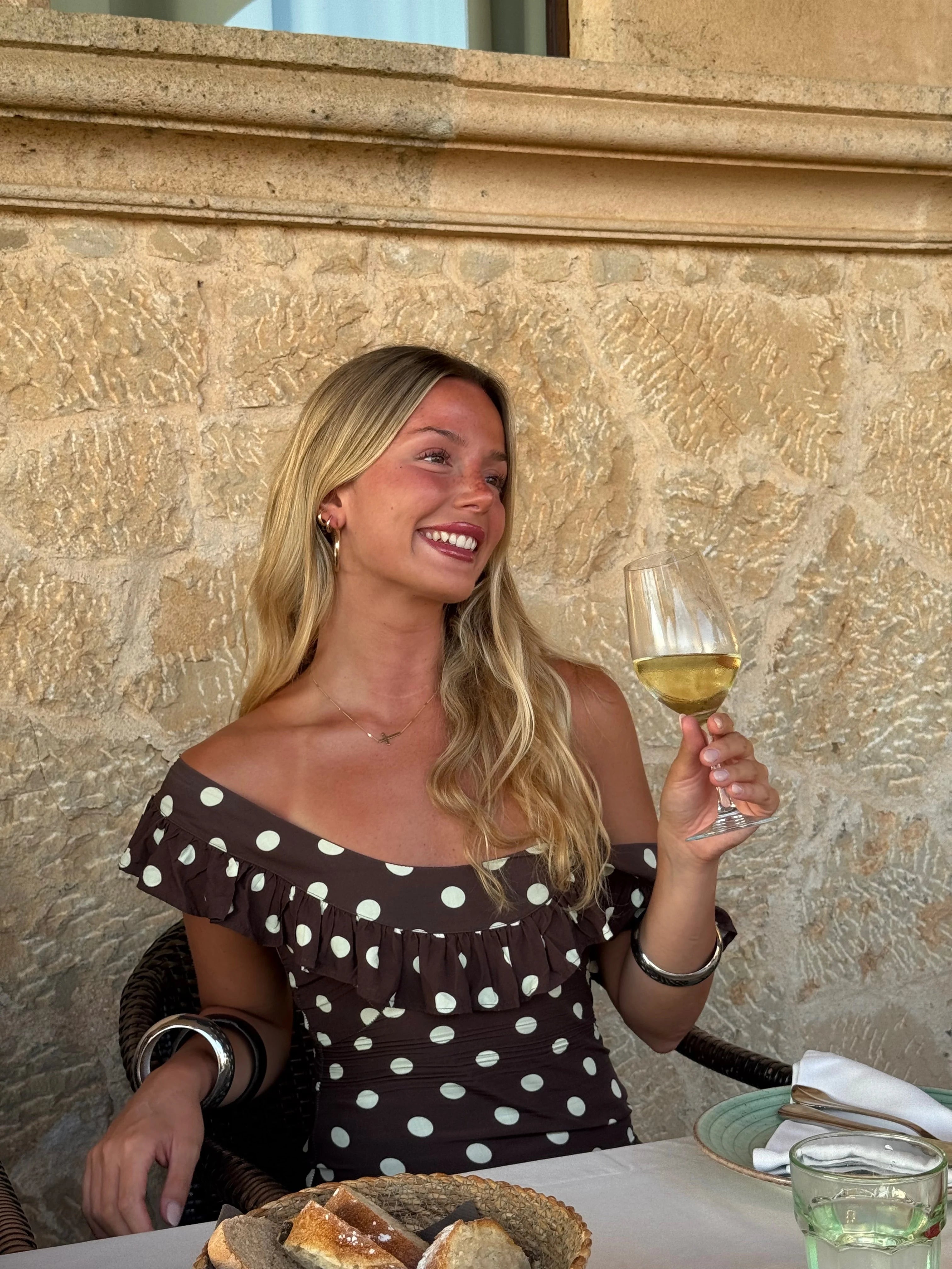 Luna Dress in Brown/Yellow Polka