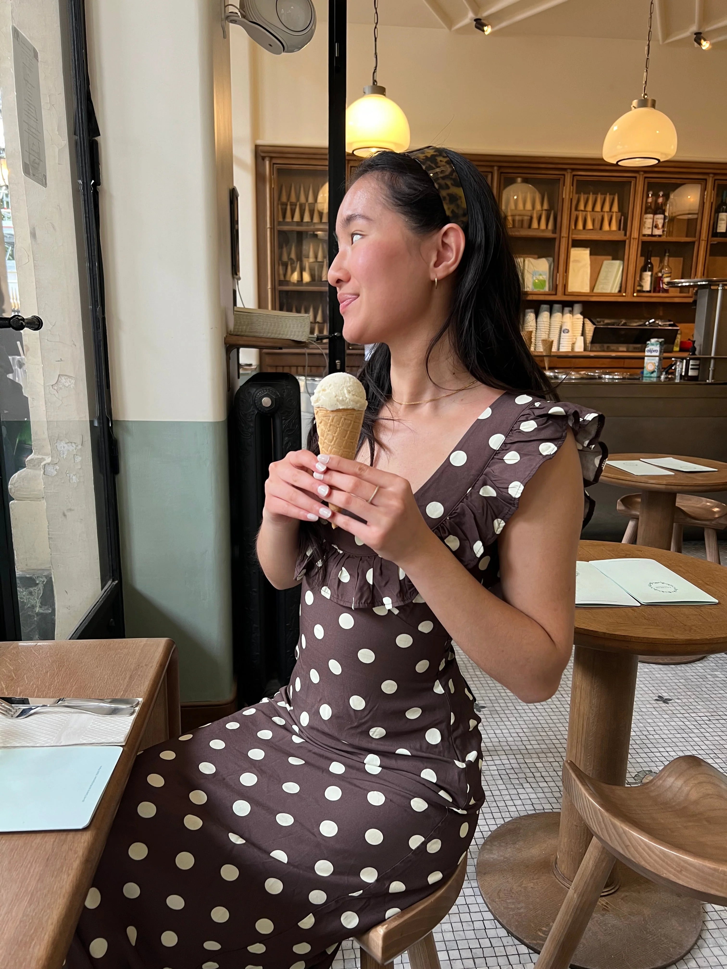 Luna Dress in Brown/Yellow Polka