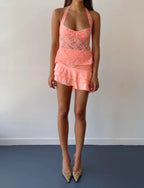 Aqua Lace Halter and Peppermint Stretch Lace Skirt