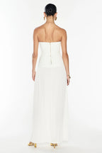 Double Time Pleat Strapless Dress in White