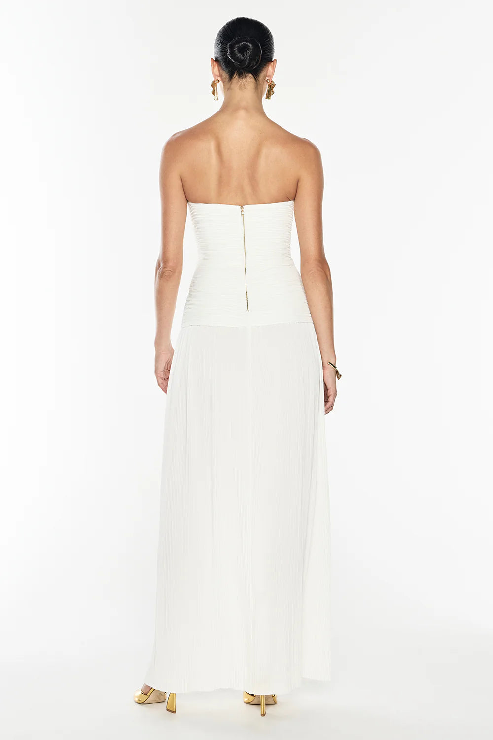Double Time Pleat Strapless Dress in White