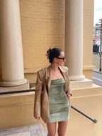 Camryn Mini Dress in Olive with sleeves