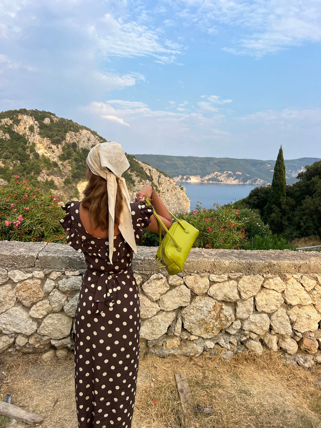Luna Dress in Brown/Yellow Polka