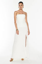 Double Time Pleat Strapless Dress in White