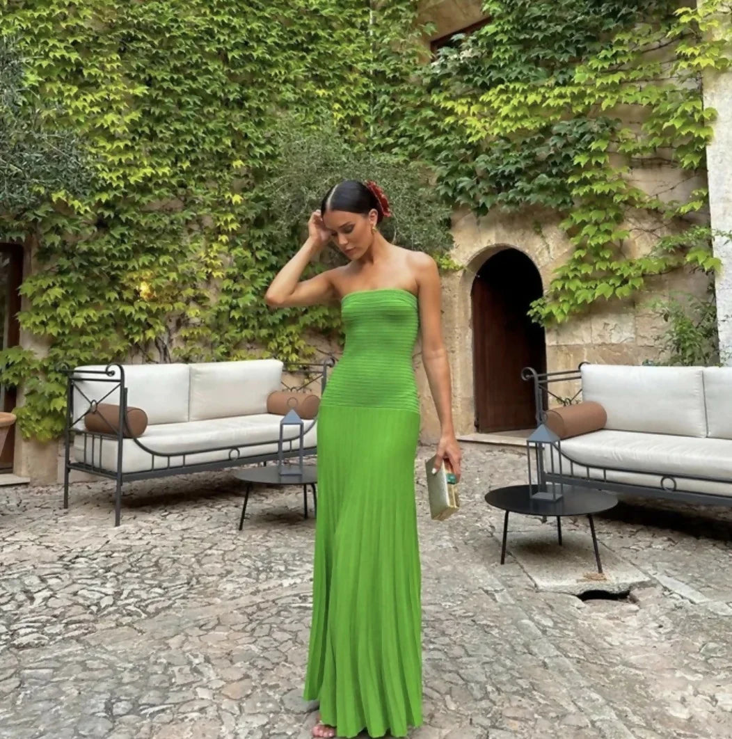 Knitted Bandeau Maxi Dress in Green
