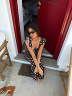 Luna Dress in Brown/Yellow Polka