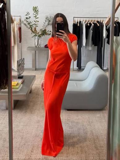 Fresca Belted Midi Dress in Tangerine
